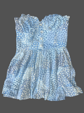 Santorini Ruffle Mini Dress in Blue Patchwork by Sky to Moon